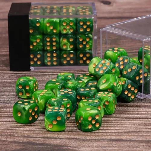 Miniatura 4 de Juego de 36 dados mini, dados de juego de 12 mm de 6 caras D6, dos colores (verde oscuro y verde claro) con caja de juego portátil D6-verde oscuro