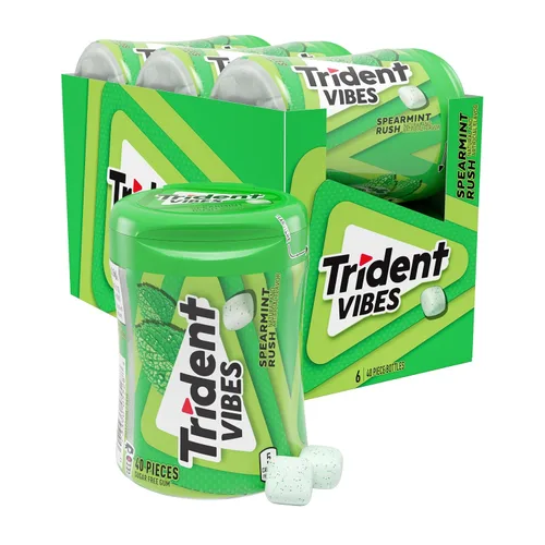 Trident Vibes Spearmint Rush - Goma de mascar sin azúcar, 6 botellas de 40 piezas (240 piezas en total)