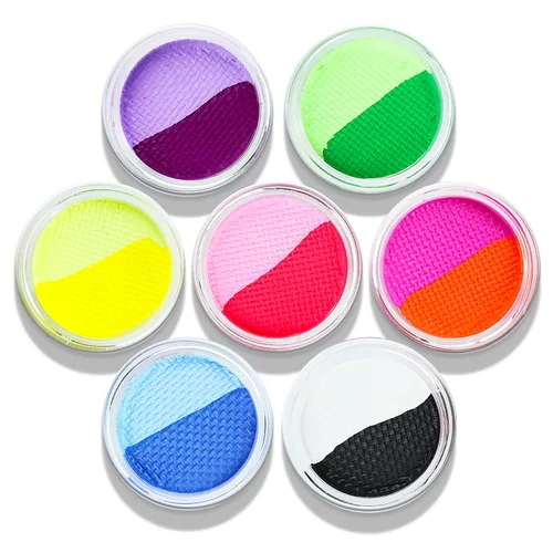 MEICOLY Pintura facial y corporal activada por agua, 14 colores neón UV Pride Glow Blacklight, 7 pasteles, delineador de ojos de dos colores para