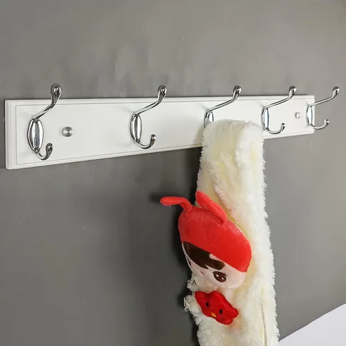 Miniatura 20 de Perchero de pared con 5 ganchos plateados de madera, 17.3’’, Ganchos resistentes para colgar ropa, sombrero, mochila, etc., Gran decoración moderna