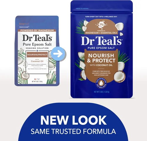 Miniatura 3 de Dr. Teal - Sal pura de Epsom remojada, nutre y protege con aceite de coco, 3 libras (el embalaje puede variar)