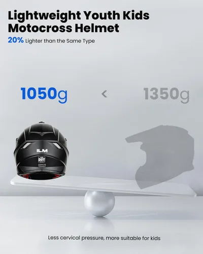 Miniatura 3 de ILM - Casco para jóvenes y niños, para ATV, motocicleta todoterreno, BMX, motocross, kart, certificado por DOT y ECE - Modelo Z705 (negro mate, S)
