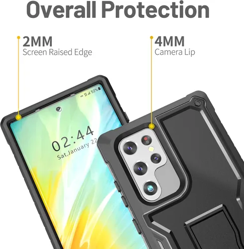 Miniatura 2 de FITO Funda para Samsung Galaxy S22 Ultra, funda resistente a prueba de golpes de doble capa, soporte integrado (negro)