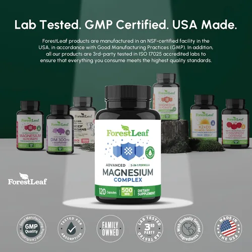 Miniatura 7 de ForestLeaf Complejo de magnesio 500mg - 500mg cápsulas - suplemento 500 mg - para el sueño, estreñimiento - suplemento para mujeres (120 unidades)