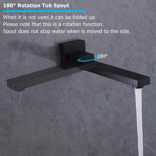 Miniatura 4 de Grifo de bañera de montaje en pared con boquilla extra larga, grifo de llenado de bañera de una sola manija con válvula de latón áspero, negro mate