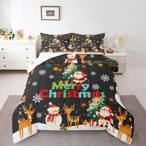 Miniatura 50 de Erosebridal Juego de edredón de Papá Noel tamaño matrimonial para niños y niñas, edredón de plumón de Feliz Navidad, juego de ropa de cama