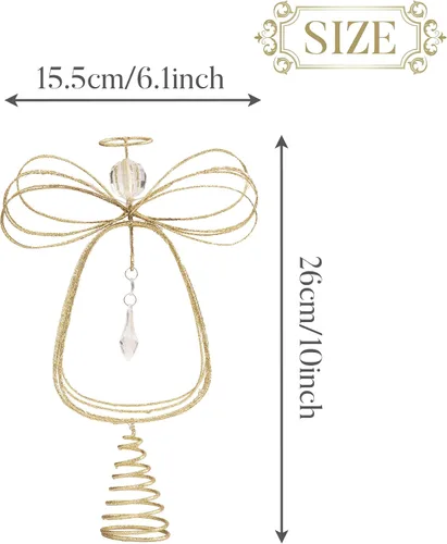 Miniatura 2 de Valery Madelyn Adorno de Ángel Iluminado para la Punta del Árbol de Navidad con Temporizador, Ángel Pequeño de Metal Dorado Preiluminado de 10