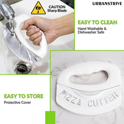 Miniatura 7 de Urbanstrive Cortador de pizza de acero inoxidable resistente con tapa, cuchillo de pizza de hoja súper afilada, cortador de pizza balancín, Blanco