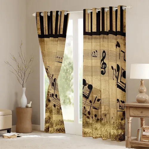 Miniatura 3 de Cortinas con teclas de piano, notas musicales, cortinas de ventana para niños, niñas, adolescentes, con patrón musical, cortinas de ventana