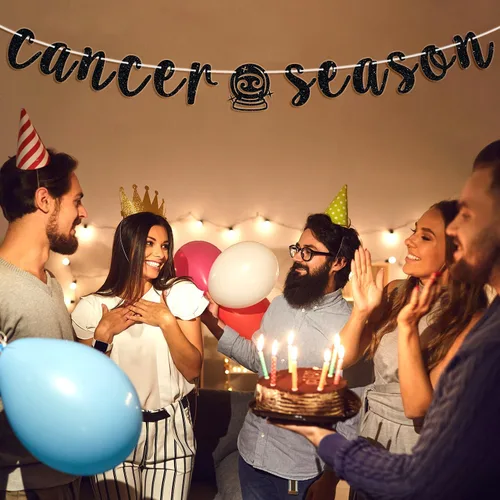 Miniatura 5 de Cartel de la temporada de cáncer, cartel negro con purpurina de feliz cumpleaños, gran energía contra el cáncer, 12 constelaciones del zodiaco tema