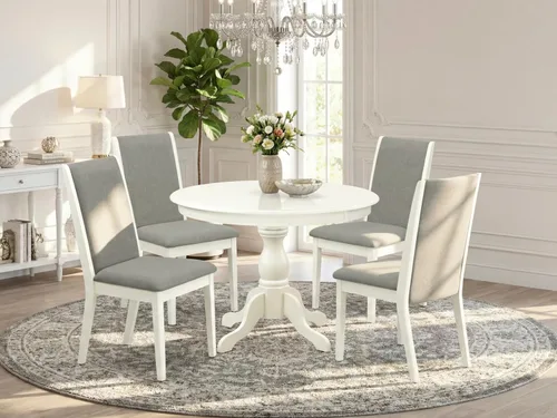 Miniatura 2 de East West Furniture HBLA5-LWH-06 - Juego de mesa de comedor de 5 piezas, incluye una mesa de cocina redonda con pedestal y 4 sillas de comedor