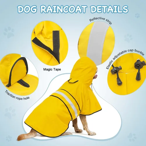 Miniatura 2 de Impermeable con Capucha para Perro de Moda con Agujero para Correa - Chaqueta Impermeable Reflectante para Perro Impermeables Ajustables para Perros