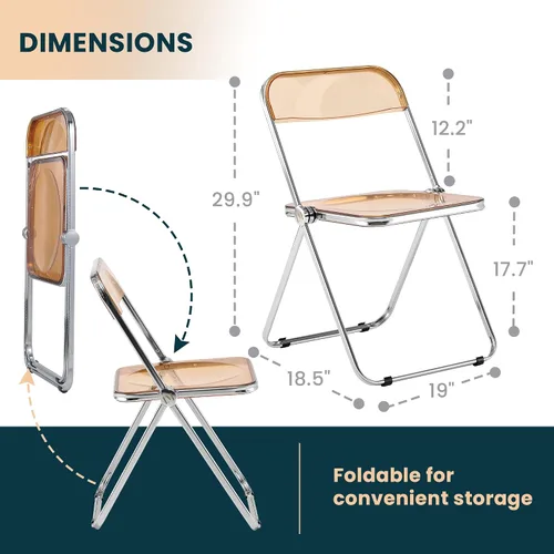Miniatura 3 de LeisureMod Lawrence - Silla plegable de acrílico transparente moderna con marco de metal, asiento transparente que ahorra espacio para comedor
