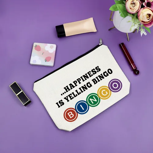 Miniatura 7 de Sazuwu Bingo Regalos Bolsa de Maquillaje Bingo Amantes Regalos Cosméticos Bolsa de Cumpleaños Regalos de Navidad Bolsa de viaje, Beige, 40 W/32 L