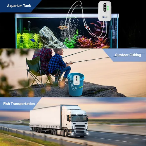 Miniatura 7 de AquaMiracle Bomba de aire portátil de acuario alimentada por batería de litio para pecera, aireador recargable por USB para pesca al aire libre