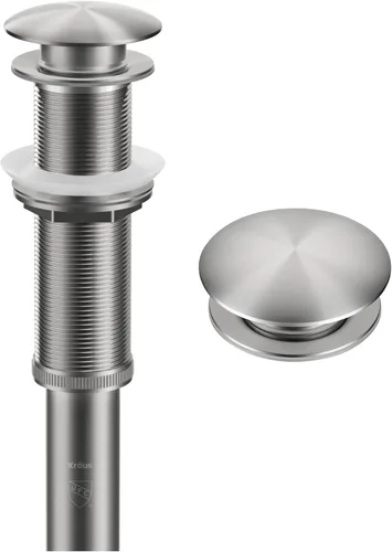 KRAUS Desagüe emergente para lavabo de baño con rosca extendida para encimeras más gruesas y lavabos de vidrio en acero inoxidable sin manchas,