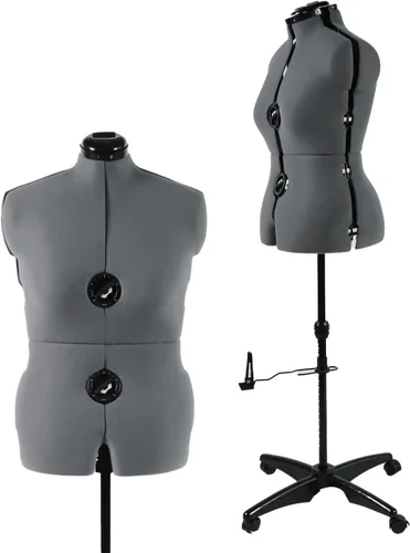 Maniquíes de costura, maniquí femenino gris ajustable talla 12-18, cuerpo de modelo pinchable con 13 diales y ruedas desmontables, rango de altura