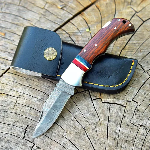 Miniatura 7 de Tbp Cuchillo de caza de damasco forjado para pesca, desollar al aire libre, campamento Edc hecho a mano, cuchillo Bowie de supervivencia de acero