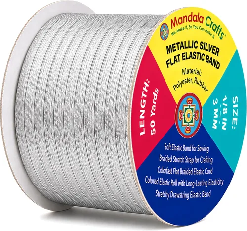 Miniatura 100 de Mandala Crafts - Rollo de cordón elástico plano para costura y manualidades Blanco