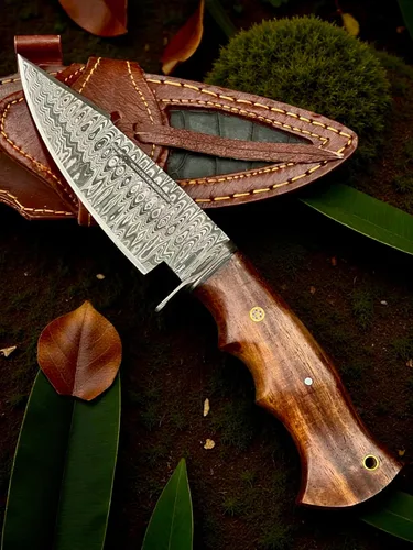 Miniatura 3 de Poshland Cuchillo Skinner de acero de Damasco hecho a mano de 9 pulgadas con espiga completa - Hoja en blanco sólida