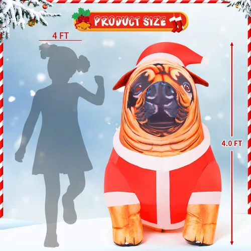 Miniatura 5 de COMIN Inflables de Navidad de 4 pies de alto para perro, decoración al aire libre, bulldog inflable con luces LED integradas, decoración de patio