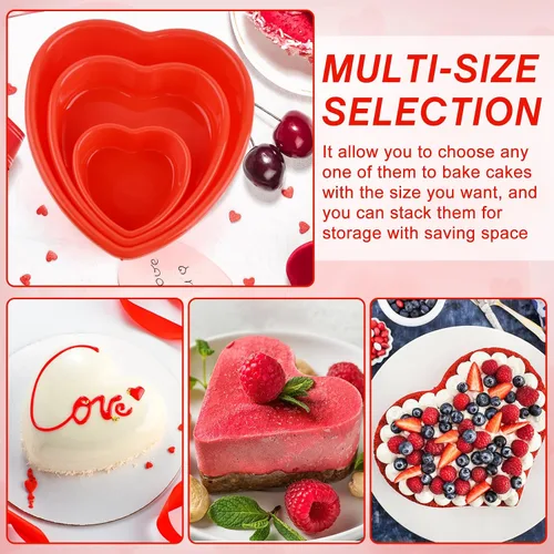 Miniatura 4 de Molde de silicona para pastel de 3 piezas, 5, 8, 10 pulgadas, molde antiadherente para pastel de queso, molde reutilizable de silicona de grado rojo