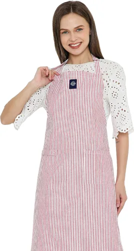 Miniatura 9 de Encasa XO Delantales de cocina de algodón para mujeres y hombres con bolsillo y bucle para toalla, correa ajustable para cuello y espalda
