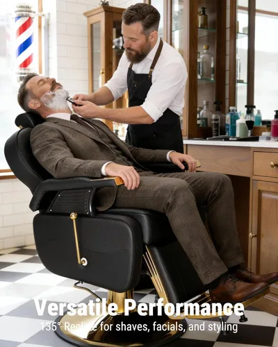 Miniatura 4 de Silla de peluquería resistente para peluquería 360° Swivel 135° Recline 550 LBS Adjustable Headrest Hydraulic Pu Leather Ideal for