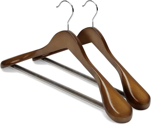 Miniatura 12 de HOUSE DAY Perchas de madera maciza de alta calidad para mujer, perchas de madera de hombro ancho, perchas para trajes con barra antideslizante