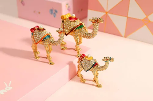Miniatura 5 de Furuida Una familia de tres camellos de oro esmaltado Joyero Joyero con bisagras de animales clásicos Adornos de lujo regalo para la decoración