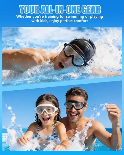 Miniatura 6 de Aegend Gafas de natación para adultos y jóvenes, paquete de 2 gafas de natación antivaho anti-UV para hombres y mujeres Blanco & negro