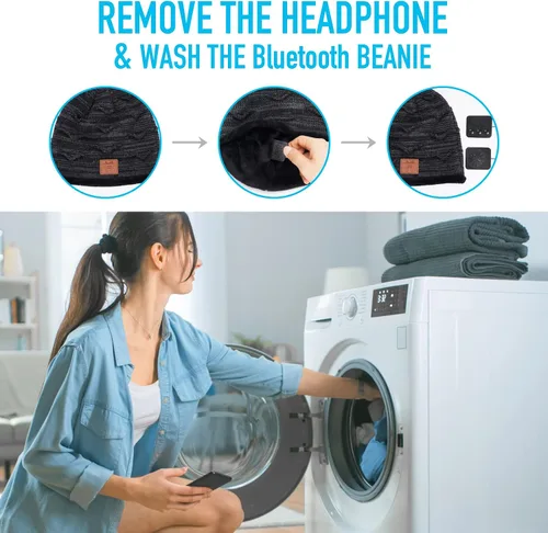 Miniatura 7 de Gorro Bluetooth de Pompón de HIGHEVER para Hombres y Mujeres V5.0, Relleno de Calcetas Navideñas, Inalámbrico, Gorro Musical con Altavoz
