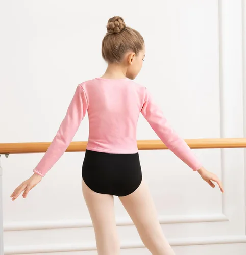 Miniatura 2 de Leotardos de ballet para niñas para bailar con espalda hueca, parte delantera brillante, cintura y espalda de malla