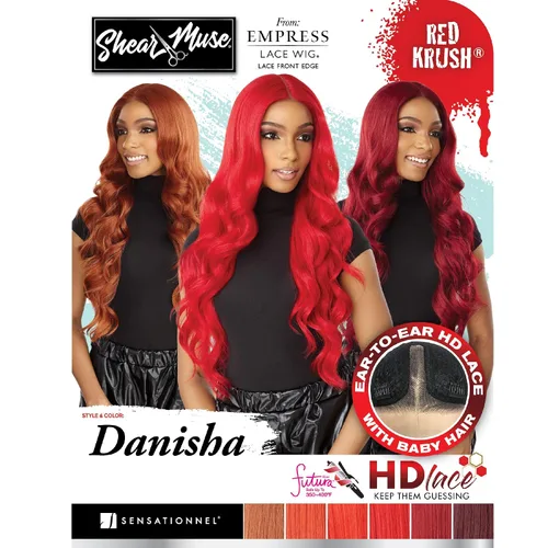 Miniatura 8 de Sensationnel Peluca de encaje Shear Muse – Danisha Deep Laceparting atada a mano lista para usar unidades sintéticas prediseñadas (1 JETBLACK)