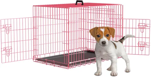 Miniatura 14 de Dopinmin Jaula grande para perros de 42 pulgadas, jaula de doble puerta para mascotas, jaula plegable de alambre de metal con panel divisor, bandeja