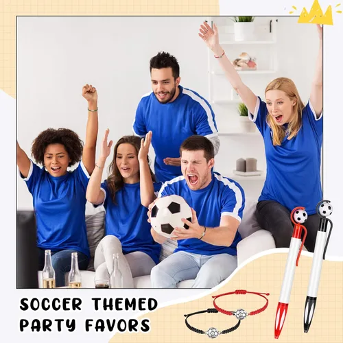 Miniatura 6 de Sabary Juego de 30 recuerdos de fiesta temática deportiva, 15 bolígrafos de fútbol, 15 pulseras temáticas de fútbol, bolígrafos de bolígrafo