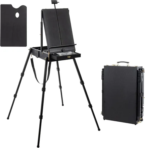 Falling in Art Caballete Francés de 4 Patas - Caballete de Estudio Plein Air Portátil con Cajón de Almacenamiento Más Grande, Caja de Bocetos de
