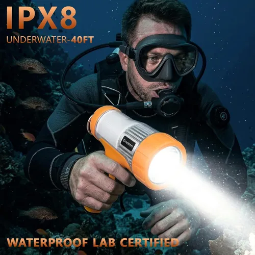 Miniatura 5 de FORTO Foco de mano de 3000 lúmenes, luz LED de largo alcance de 1400 pies con 120 horas de funcionamiento, linterna impermeable recargable IPX8