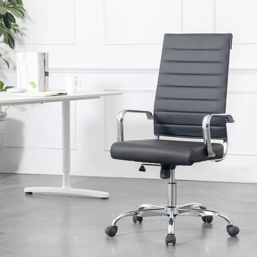 LANDSUN - Silla de oficina para el hogar, de piel acanalada, con respaldo alto, giratoria, con ruedas y apoyabrazos, acolchado suave, altura