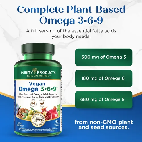 Miniatura 3 de Purity Products Omega 3-6-9 Fórmula Vegana y Vegetariana - Complejo de Ácidos Grasos Esenciales “5 en 1” - Ácidos Grasos Esenciales Omega 3 6 9