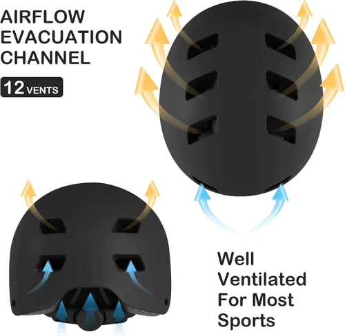 Miniatura 2 de Casco de bicicleta para niños de Banzk, para edades 3-5-8-14+, para niñas y niños, casco con rodilleras, coderas y muñequeras, ventilación, #5 negro