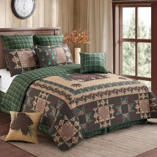 Miniatura 18 de Virah Bella Juego de ropa de cama King Lodge de 3 piezas, juego de edredón reversible rústico con fundas de almohada decorativas, panel familiar