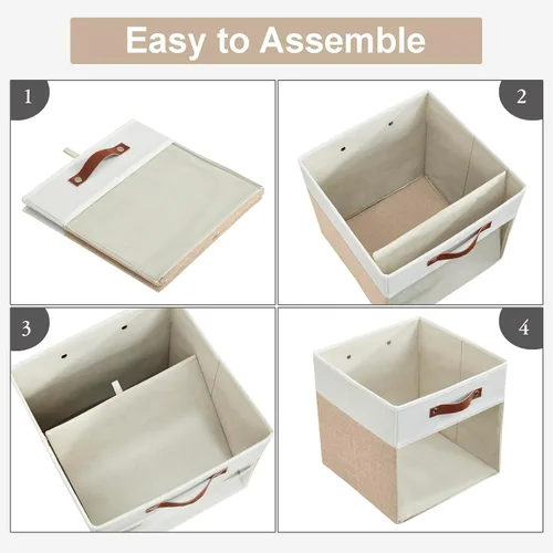 Miniatura 3 de Bagnizer Cubos de Almacenamiento, Paquete de 4 Contenedores de Almacenamiento Plegables de Lino (13 x 13 pulgadas) con Ventana Transparente y Asas
