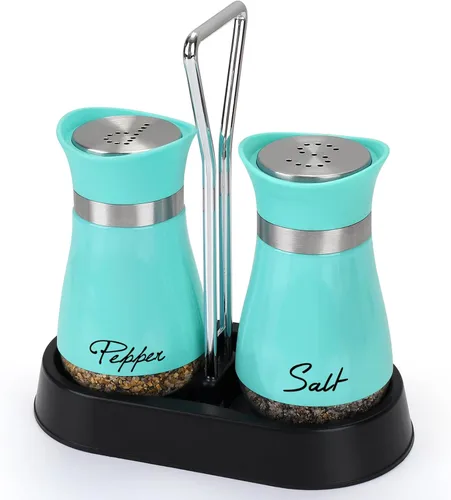 Miniatura 14 de Accmor Juego de saleros y pimenteros con soporte, recipientes de acero inoxidable de 4 onzas con fondo de vidrio para cocina, barbacoa, bar, mesa