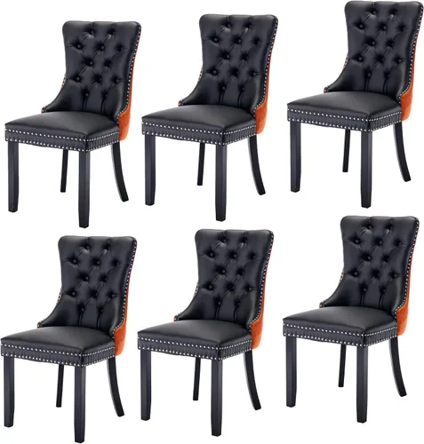 Miniatura 53 de Juego de 6 sillas de comedor modernas para sala de estar, cocina, patas de madera maciza, cojín acolchado de tela de lino, asiento y respaldo