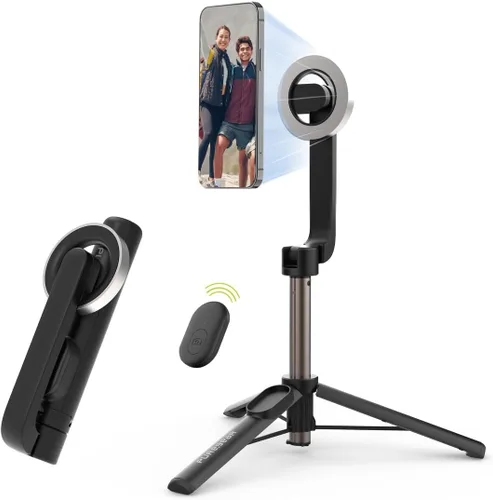 PureGear Soporte de trípode magnético para selfie stick con control remoto inalámbrico, compatible con MagSafe para iPhone serie 17/16/15/14/13/12 y