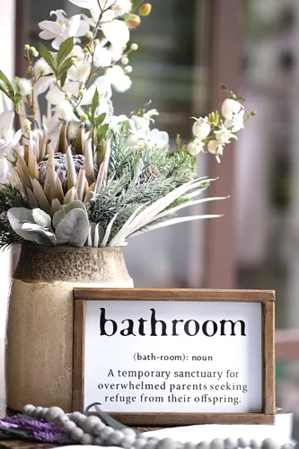 Miniatura 2 de Lavender Inspired Letreros divertidos de baño de granja, decoración de pared con cita de humor, letreros de medio baño, decoración rústica