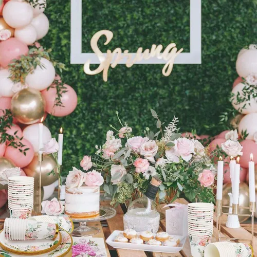 Miniatura 6 de HAPRAY - Conjunto floral de platos desechables y servilletas para 24 invitados, incluye platos, vasos, cuchillos, cucharas y tenedores para baby