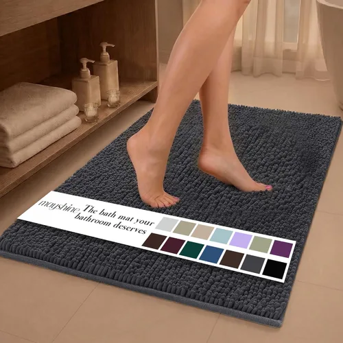 Miniatura 36 de MAYSHINE Alfombra de Baño de Chenilla Afelpada Extra Suave, Súper Absorbente, Alfombra de Baño Antideslizante Microfibra Esponjosa