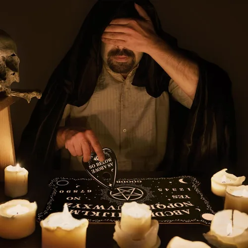 Miniatura 4 de Juego de tablero de adivinación de péndulo de radiestesia, tablero parlante de madera negra con accesorios de planchette para fiestas de cumpleaños